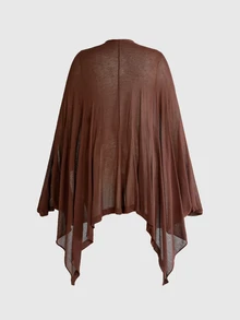 ROMWE Goth Vintage Dark Batwing Sleeve Asymmetrical Hem Sheer Plus Size Knit Cardigan - Brown - View 2