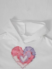 青少年女孩秋季穿搭上衣3件套，愛心拼接印花短版連帽衛衣、粉色細肩帶背心上衣，秋季Sixth Form郵輪風Y2K Katseye - 粉色 - 查看 3