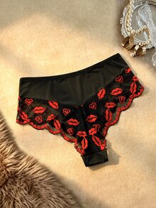 Bare Chapter 1pc Fashion Lace Patchwork Plus Size Panties - Black - View 1