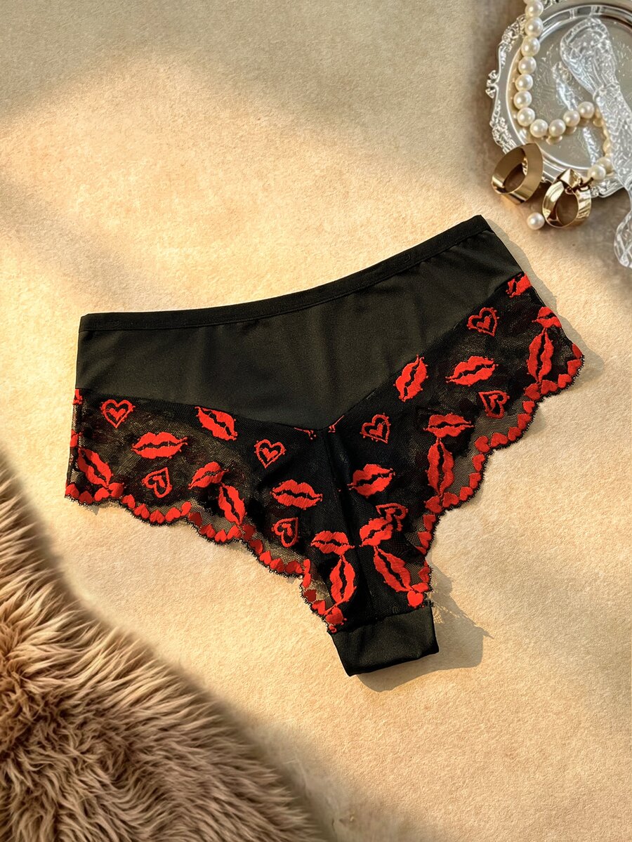 Bare Chapter 1pc Fashion Lace Patchwork Plus Size Panties - Black - View 1