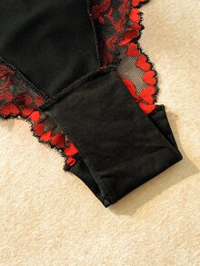 Bare Chapter 1pc Fashion Lace Patchwork Plus Size Panties - Black - View 5