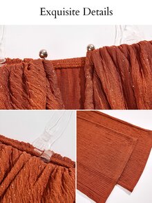 SOLERSUN Plus Size Elegant Party Strapless Ruched Draped Wide Leg Jumpsuit, High Elastic Textured Shiny Party, Fashion Elegant Commute Party Halloween Party - Rust Brown - View 10