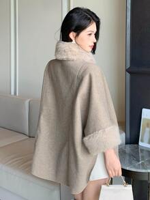 DAZY Women's Vintage Elegant Faux Fur & Wool Blend Coat - Apricot - View 6