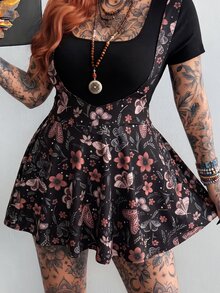 Whyspr Plus Size Women's Casual Spaghetti Strap Printed A-Line Dress, Vintage Y2K Style - Multicolor - View 5