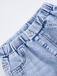 SHEIN Young Girl Denim Summer Jeans, Light Blue Washed, Star Patchwork Embroidery Design, Super Cool Versatile Straight Leg Denim Pants - Light Wash - View 9