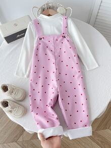 SHEIN 女童時尚休閒百搭粉色波點吊帶長褲 - 粉色 - 查看 4