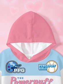 THE POWERPUFF GIRLS X SHEIN Young Girls Colorblock Patchwork Cartoon Print Hooded Sweatshirt - White - View 3