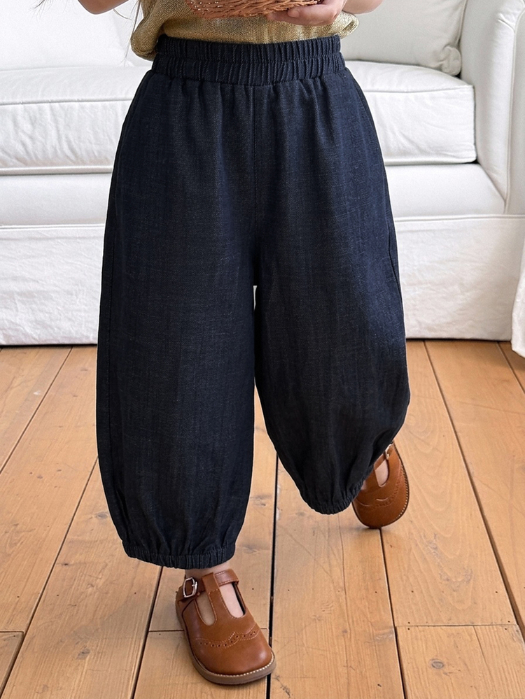 DAZY Young Girl Solid Color Loose Lantern Pants With Elastic Waist Design - Navy Blue - View 1