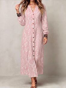 Glimmora Women's Autumn/Winter New Hot-Selling Line Leaf Floral Casual Versatile Long Dress - Multicolor - View 3