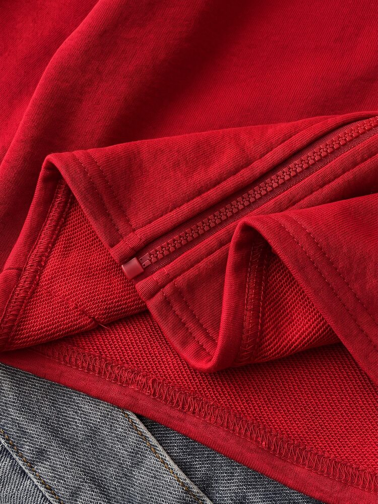Tween Girl Autumn/Winter New Light Gray Zip-Up Knit Sweatshirt - Red - View 9