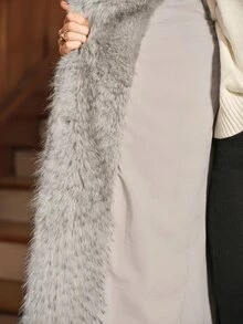 Anewsta Essential Autumn/Winter New Elegant Lady Faux Fox Fur Long Coat, Fashion Fur-In-One Women's Plush Overcoat - Grey - View 8