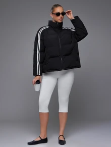 Voyena Women's Plus Size Colorblock Casual Daily Sports Winter Padded Coat - Black - View 3