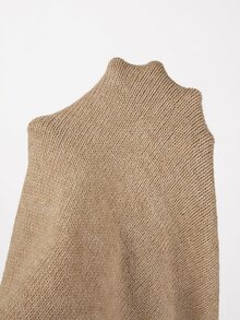 SHEIN Cardigan Rajut Panjang Leher Bulat Musim Gugur/Musim Dingin, Mantel Sweater Longgar Lengan Lentera dengan Kancing Depan - Khaki - View 5