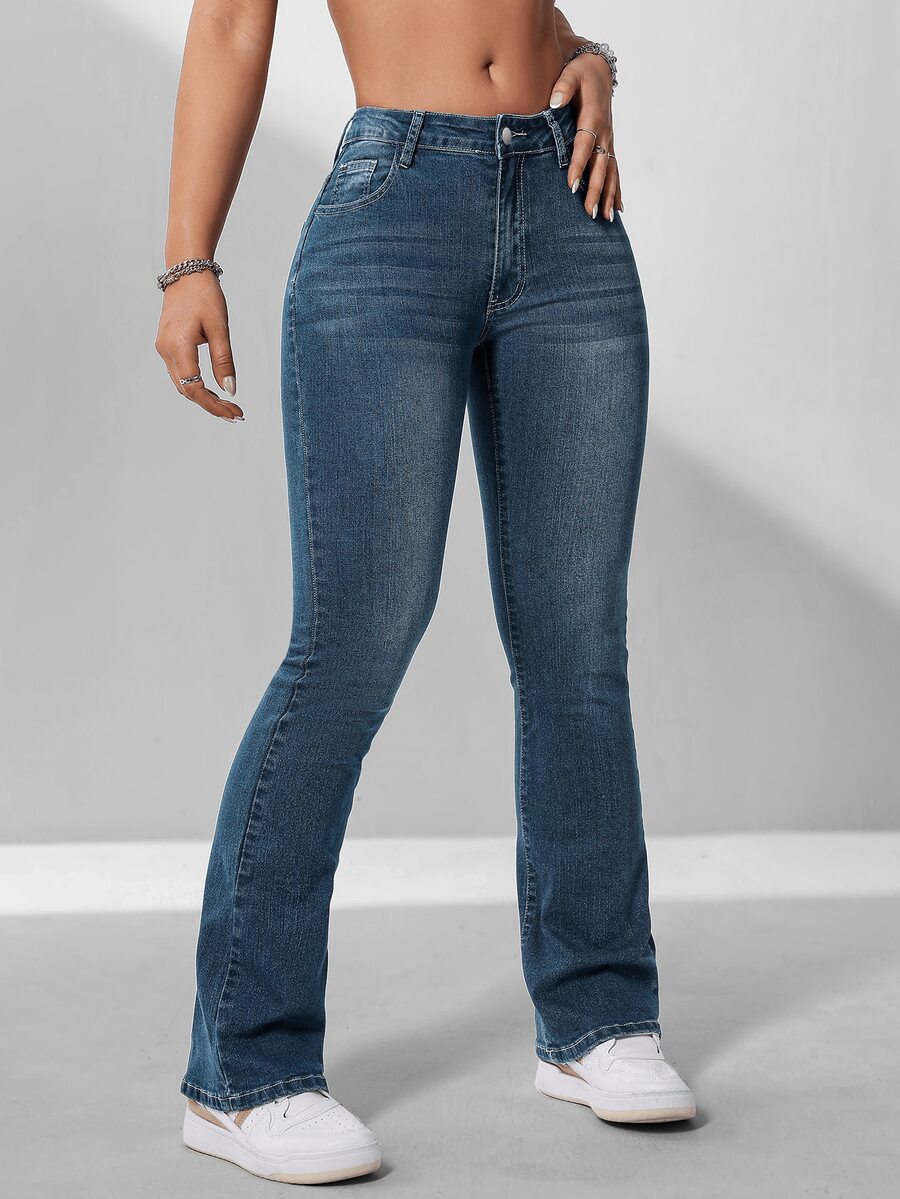 Jeanoix Plus Size Women's Street Style Light Blue Vintage Denim Stretch Long Pants - Dark Wash - View 1