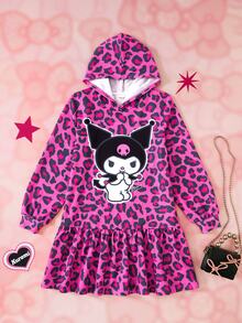 HELLO KITTY AND FRIENDS | SHEIN فستان بقلنسوة بطبعة نمر كرتونية للفتيات المراهقات - متعدد الألوان - مشاهدة 1