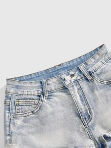ROMWE Street Life Y2K Sexy Hot Girl Slogan Print Distressed Washed Plus Size Denim Shorts - Black - View 3