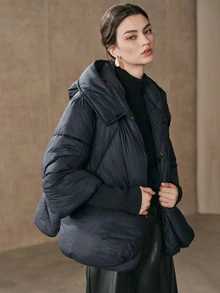 Anewsta 女款毛絨拼接休閒百搭冬季加厚棉外套 - 藏蓝色 - 查看 7
