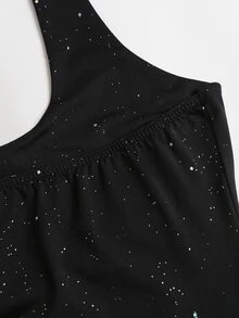 Sweetra Women's Black Sequin Simple Casual Comfortable Versatile U-Neck Tank Top - Black - View 4