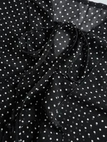 Trelyra Áo blouse nữ nửa xuyên thấu họa tiết chấm bi đen trắng phối bèo, phong cách gợi cảm đi chơi mùa thu - màu đen - Xem 6