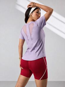 SHEIN Velisys Women's Sports Mesh Back T-Shirt - Multicolor - View 5