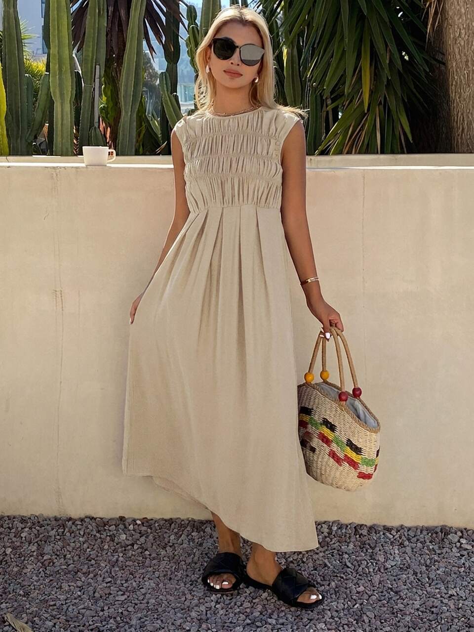 Women's Solid Color Pleated Casual Tropical Tropical Daily Summer Mid-Length Dress Vacation Silver Sequin Sequin Vacation