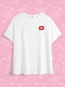THE POWERPUFF GIRLS X SHEIN Plus Size Letter Print Casual Daily Wear T-Shirt - White - View 7