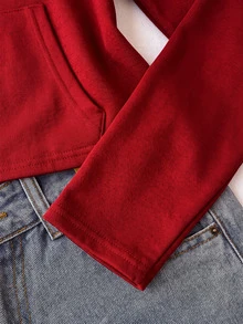 Tween Girl Autumn/Winter New Light Gray Zip-Up Knit Sweatshirt - Red - View 5
