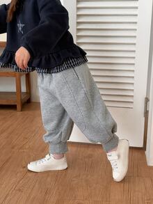 DAZY Celana Panjang Lipat Kasual Serbaguna untuk Bayi Perempuan Musim Gugur/Dingin - Grey - View 7