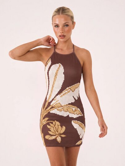 CAJUNI Chic Vacation Golden Embroidery Mini Dress