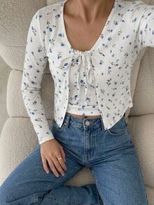 Livesso Women's Floral Print Camisole And Long Sleeve Cardigan Casual Daily 2 Pieces Set Fall - White - View 3