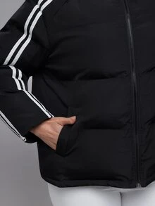 Voyena Women's Plus Size Colorblock Casual Daily Sports Winter Padded Coat - Black - View 2