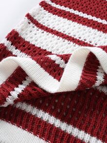 Manfinity Roughcore Men's Striped Crew Neck Short Sleeve Hollow Out Casual Knit Top - Red - View 5