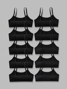 SHEIN Girlism Tween女孩簡約舒適親膚兒童學生成長期背心內衣 10件/包 - 黑色 - 查看 2