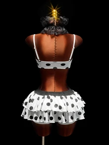 Amplova Women's Polka Dot Bra & Skirt 2 Pieces Set Halloween - Black and White - View 3