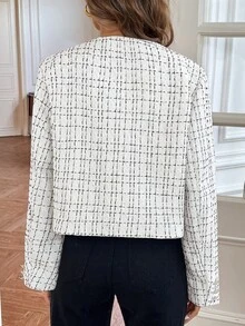 Struktiv Women's Autumn/Winter Metal Button Short Wool Coat - Black and White - View 2