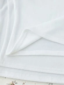 SHEIN 青少年女孩秋冬新款休閒簡約舒適針織抓絨純色方領長袖T恤 3件/套 - 白色 - 查看 6