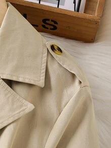 SHEIN 1件女款時尚新款卡其色編織雙排扣收腰長版大衣，適合春季、秋季、冬季，戶外、旅行、街頭風、休閒、通勤 - 卡其色 - 查看 5