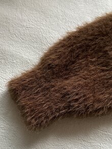 Young Girls Faux Mink Fur Hooded Pullover Sweater - Brown - View 5