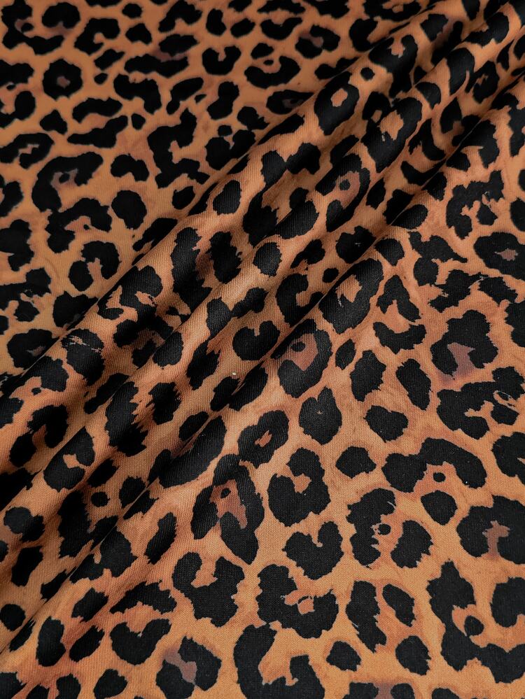 Rovax Leopard Print Women's Shorts Two Pieces Set, Summer Slim Short Top + High-Waist Elastic Casual Shorts - Multicolor - View 6