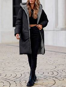 EURMUSE Women's Winter Long Sleeve Hooded Padded Coat With Pockets - Grey - View 6