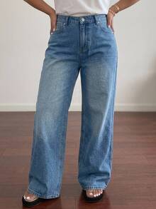 Dazy Plus Vintage Washed Grey Denim Long Straight Leg Jeans, Versatile All-Season Style - Dark Wash - View 3