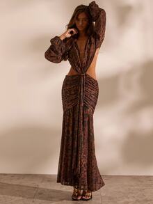 Opulessa Women's Fashion Sexy Leopard Print Backless Dress - Brown - View 5