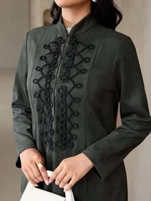 Veilorie Women's Elegant Applique Decorated Long Sleeve Abaya - Green - View 1