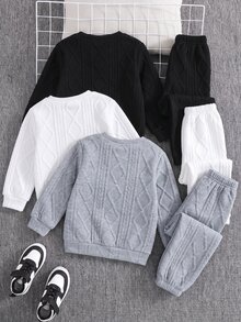 SHEIN 6pcs/Set Young Boy Kids Casual Cute Letter Pattern Crew Neck Sweatshirt And Fit Autumn Pants,Back-To-School Winter School 2-Piece Outfit Multi-Pack - Multicolor - View 2