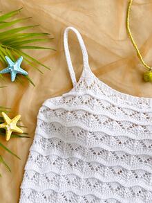 Soleia Women's Solid Color Hollow Out Camisole Knit Top And Knit Skirt 2 Pieces Set Beach Vacation White Summer Boho Tropical,Girly, - White - View 3