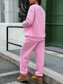 Lyckli Betty Boop x SHEIN Setelan Hamil 2 Potong: Sweatshirt dan Celana Jogging Fleece Motif Kartun - Berwarna merah muda - View 2