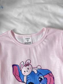 SHEIN 女童秋冬可愛卡通兔子時尚百搭派對長袖長褲套裝，日常居家穿著，修身版型 - 彩色 - 查看 3