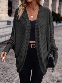 SHEIN Frenchy Autumn Casual Solid Color Batwing Sleeve Jacket - Dark Grey - View 5