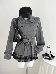 Elamini Women's Small Lapel Overcoat, Autumn/Winter - Dark Grey - View 5