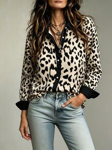 Lalippa Women's Casual Leopard Print Shirt, Autumn - Multicolor - View 4
